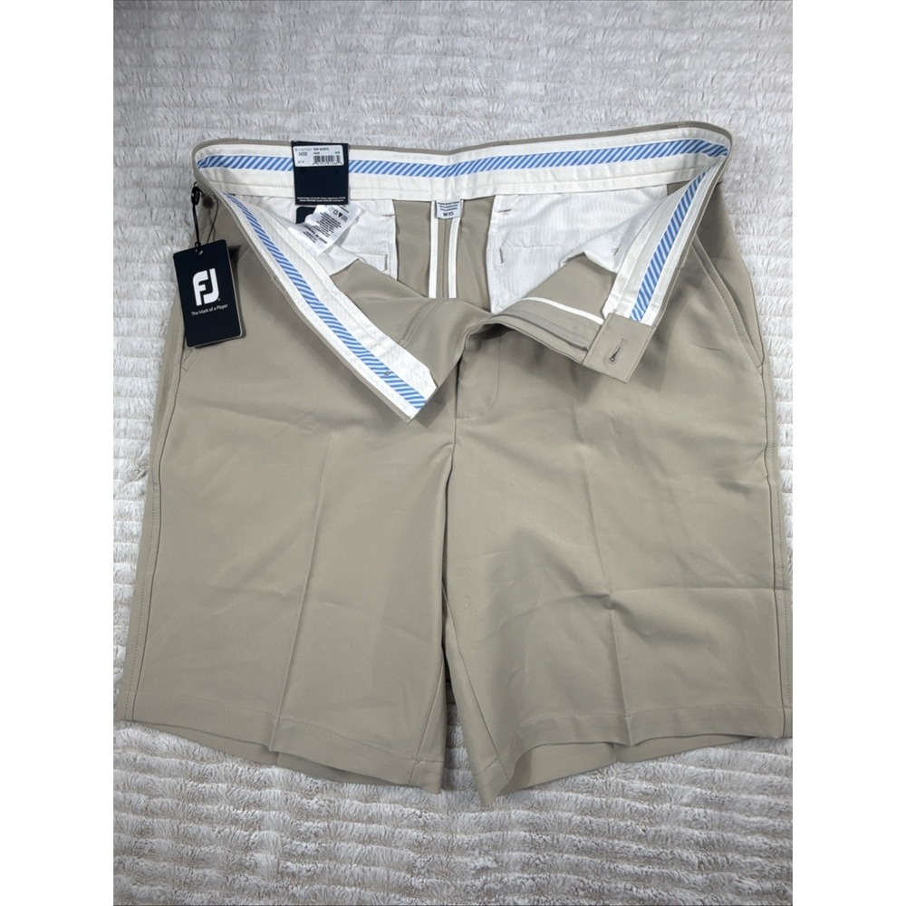 NEW FootJoy Golf Shorts Men 35 Khaki Chino FJ Polyester Performance Stretch NWT